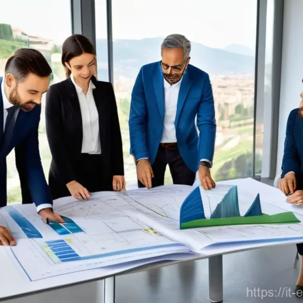 환경영향평가와 ESG 연관성 - **Prompt:** A diverse group of Italian business professionals, dressed in smart casual business atti...