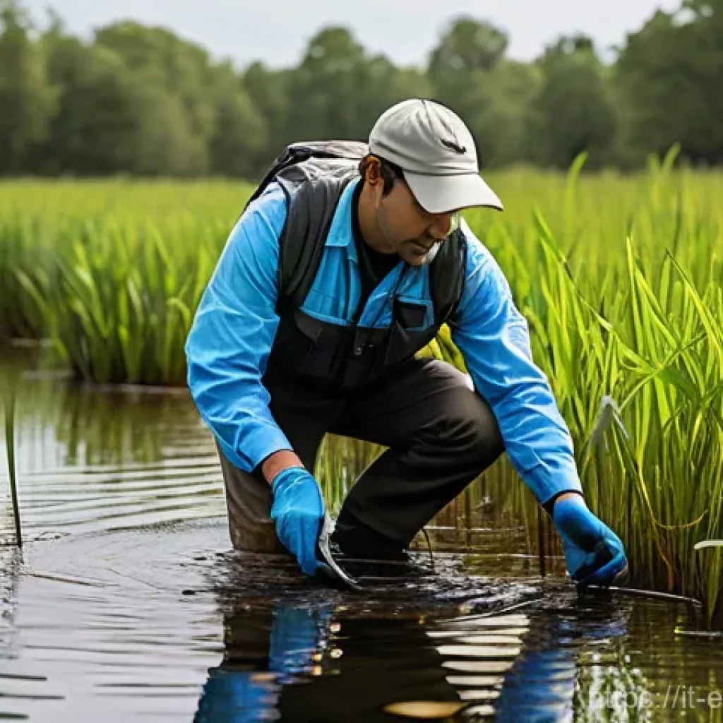 환경영향평가 데이터 분석 방법 - **Prompt:** A diverse team of environmental scientists, a mix of men and women of various ages, is d...