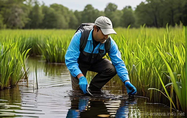 환경영향평가 데이터 분석 방법 - **Prompt:** A diverse team of environmental scientists, a mix of men and women of various ages, is d...