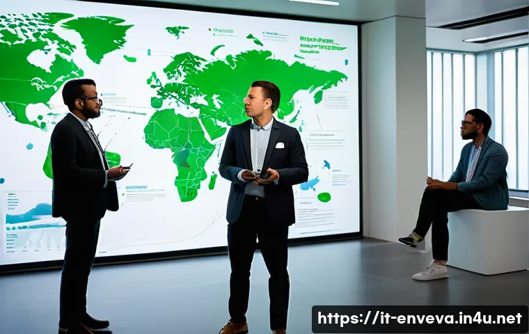 환경영향평가사의 글로벌 시장 진출 - **Prompt:** A diverse group of environmental impact assessment professionals from various cultural b...