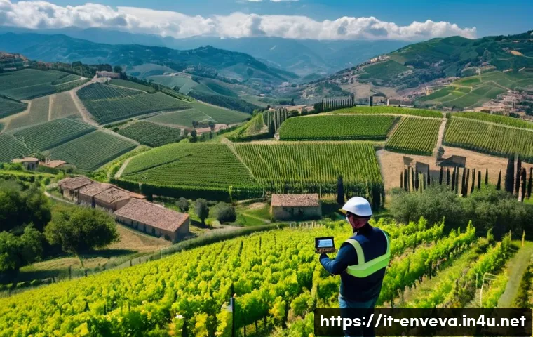 환경영향평가사와 산업 동향 - A detailed scene of an environmental expert operating advanced drones over a lush Italian countrysid...