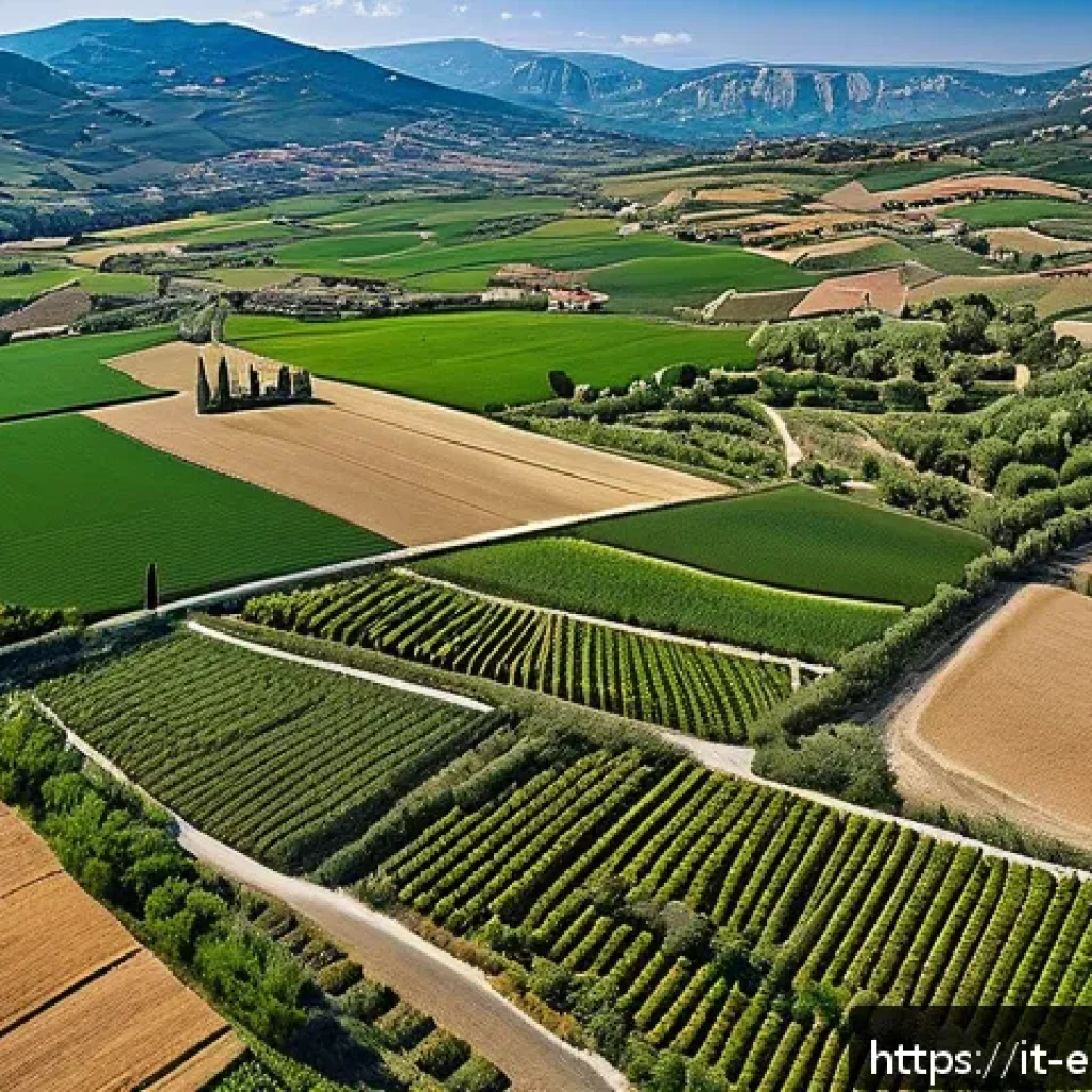 환경영향평가서 주요 작성 체크리스트 - A detailed aerial view of an Italian natural landscape showing a harmonious integration of natural a...