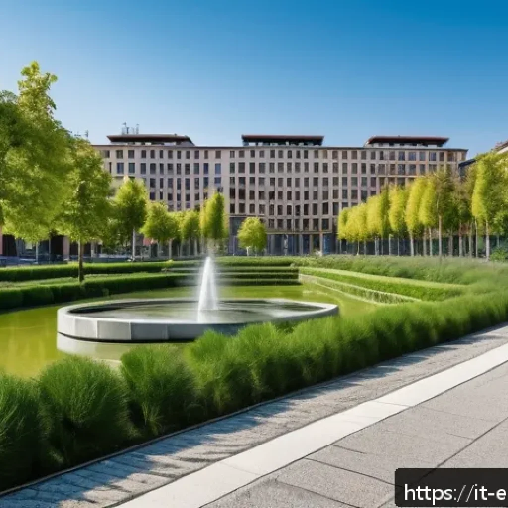 환경영향평가와 기후변화 대응 - A vibrant urban park in a northern Italian city like Milan, showcasing lush green corridors and dive...