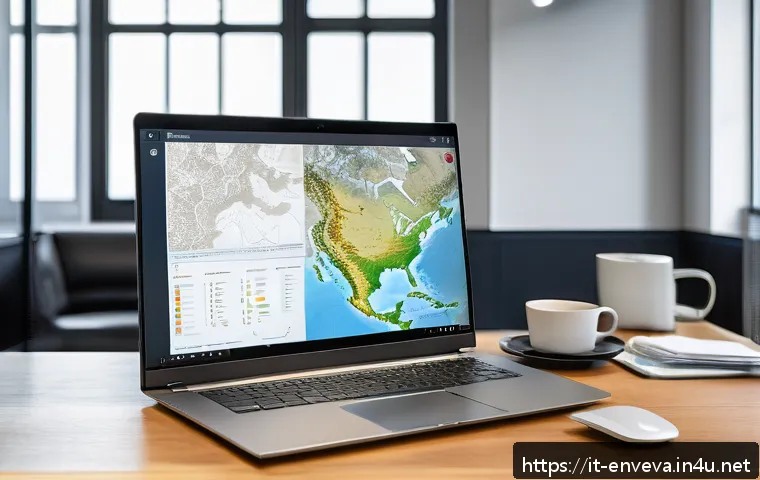 환경영향평가와 정책 변화의 영향 - A modern digital environmental assessment platform interface displayed on a sleek laptop screen in a...