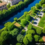 Home 19 환경영향평가사의 성공 사례 연구 - A detailed aerial view of a sustainable urban park in Rome, showcasing a diverse group of people par...